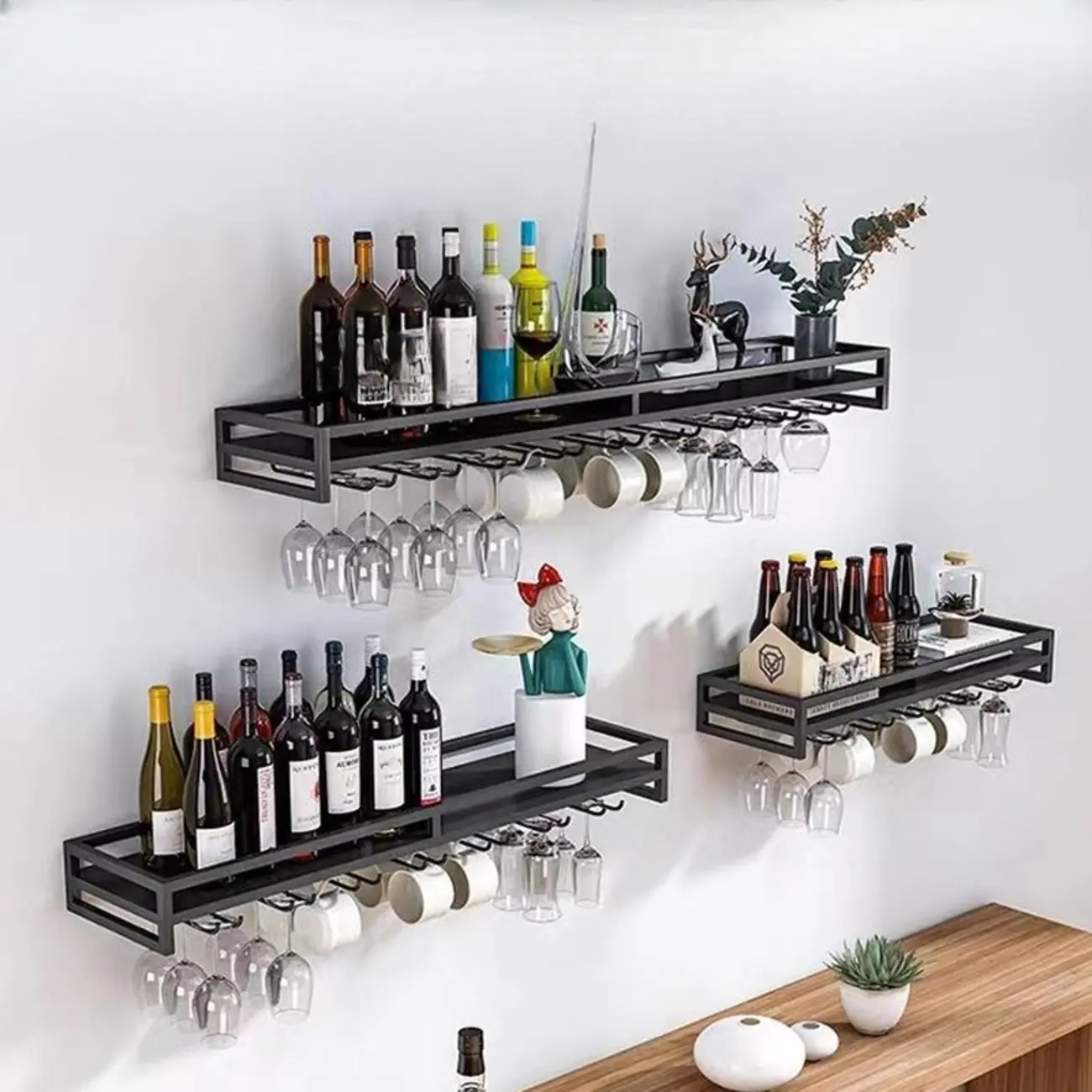 Metal Wall Mount Wine Rack and Glass Holder with Glass Rack Shelf | homeyfad