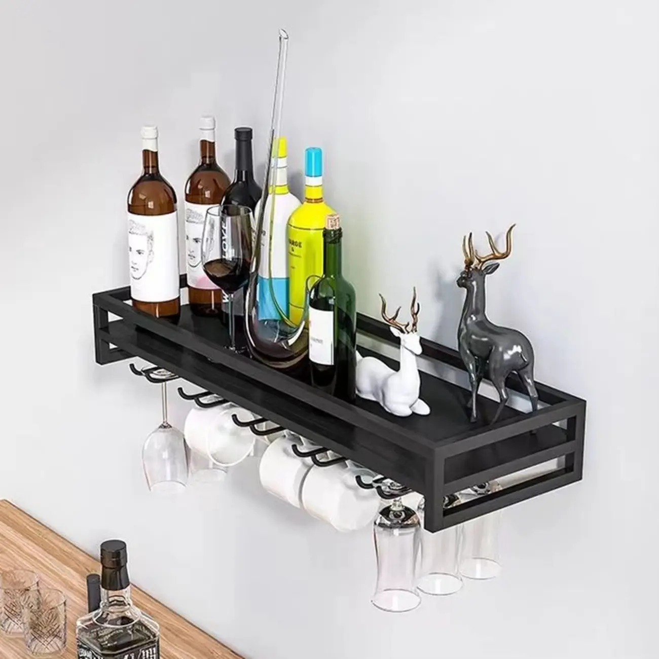 Metal Wall Mount Wine Rack and Glass Holder with Glass Rack Shelf | homeyfad