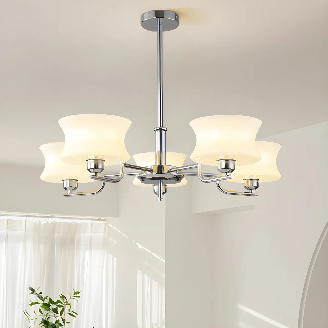 Modern Elegant 3-5 Lights Beige Glass Large Chandelier  Image - 1 | homeyfad