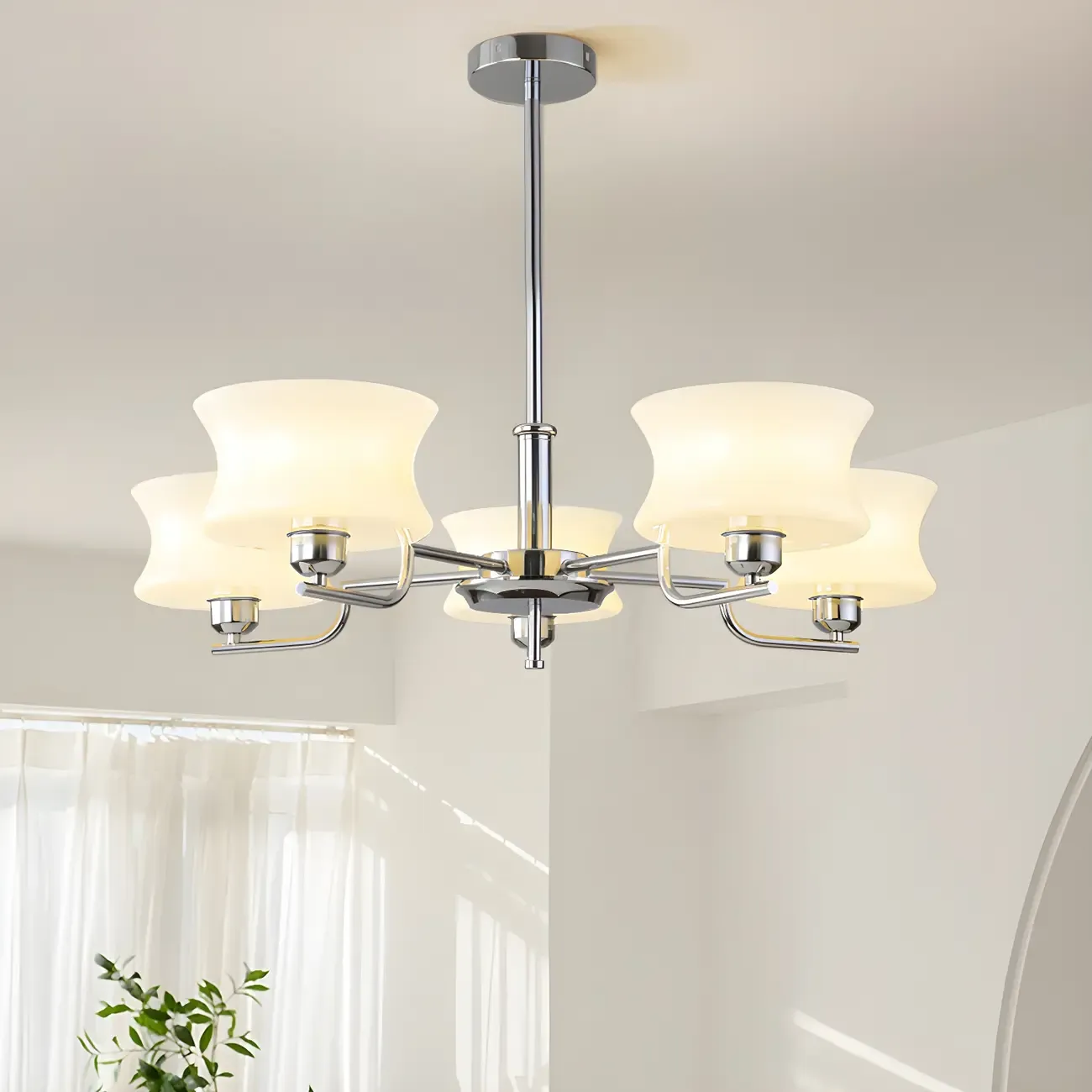 Modern Elegant 3-5 Lights Beige Glass Large Chandelier  Image - 1