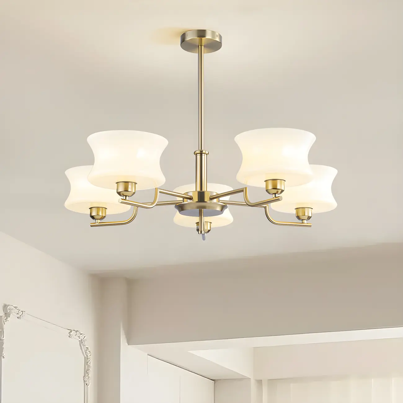 Modern Elegant 3-5 Lights Beige Glass Large Chandelier  Image - 4 | homeyfad