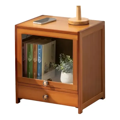 Traditional Wood 2-Drawer Glass Door Nightstand Brown Image - 9