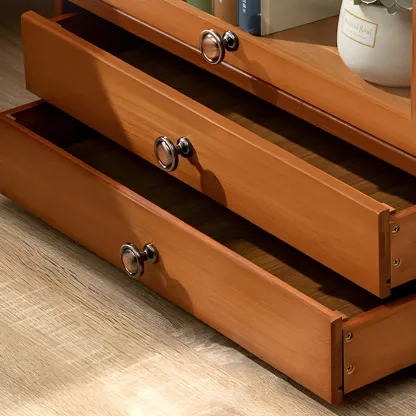 Traditional Wood 2-Drawer Glass Door Nightstand Brown Image - 11