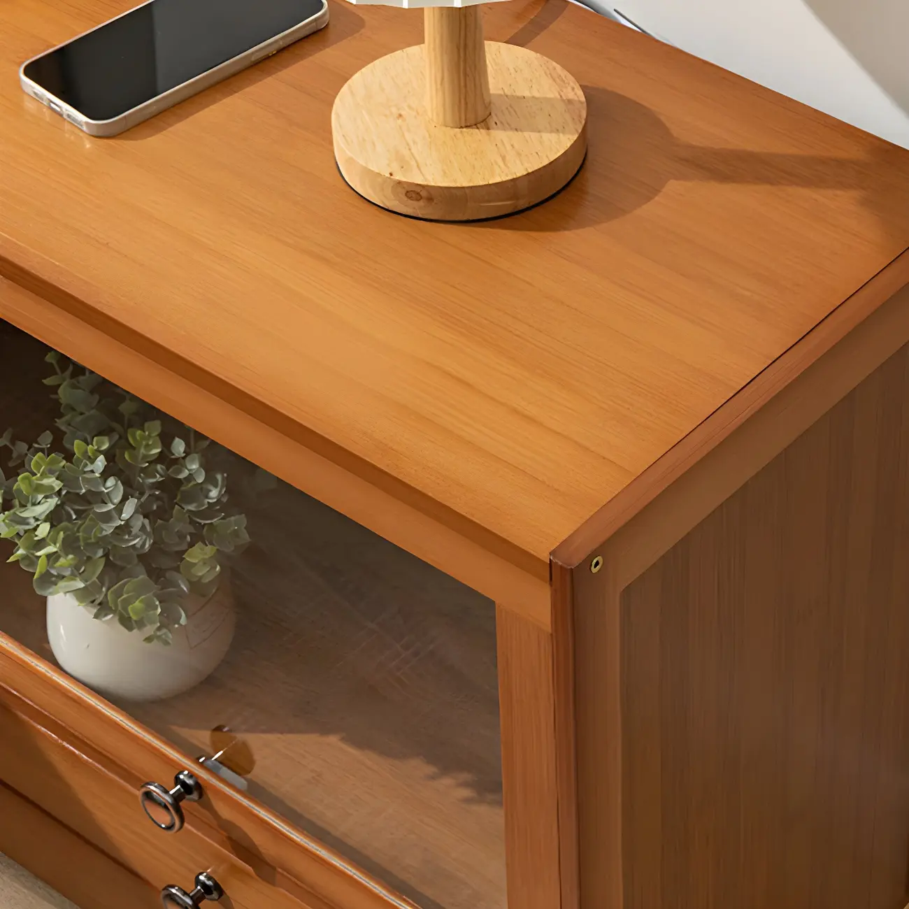 Traditional Wood 2-Drawer Glass Door Nightstand Brown Image - 14 | homeyfad