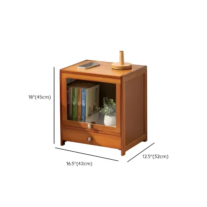 Traditional Wood 2-Drawer Glass Door Nightstand Brown #size