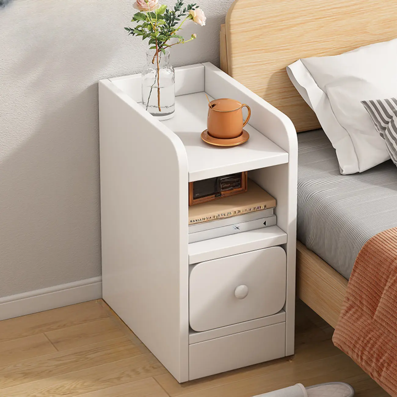 Simple White Natural Wood 2-Drawer Nightstand Image - 2 | homeyfad