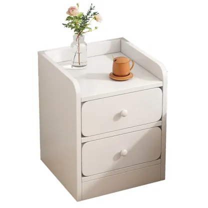 Simple White Natural Wood 2-Drawer Nightstand Image - 5