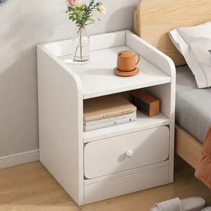 Simple White Natural Wood 2-Drawer Nightstand Image - 7