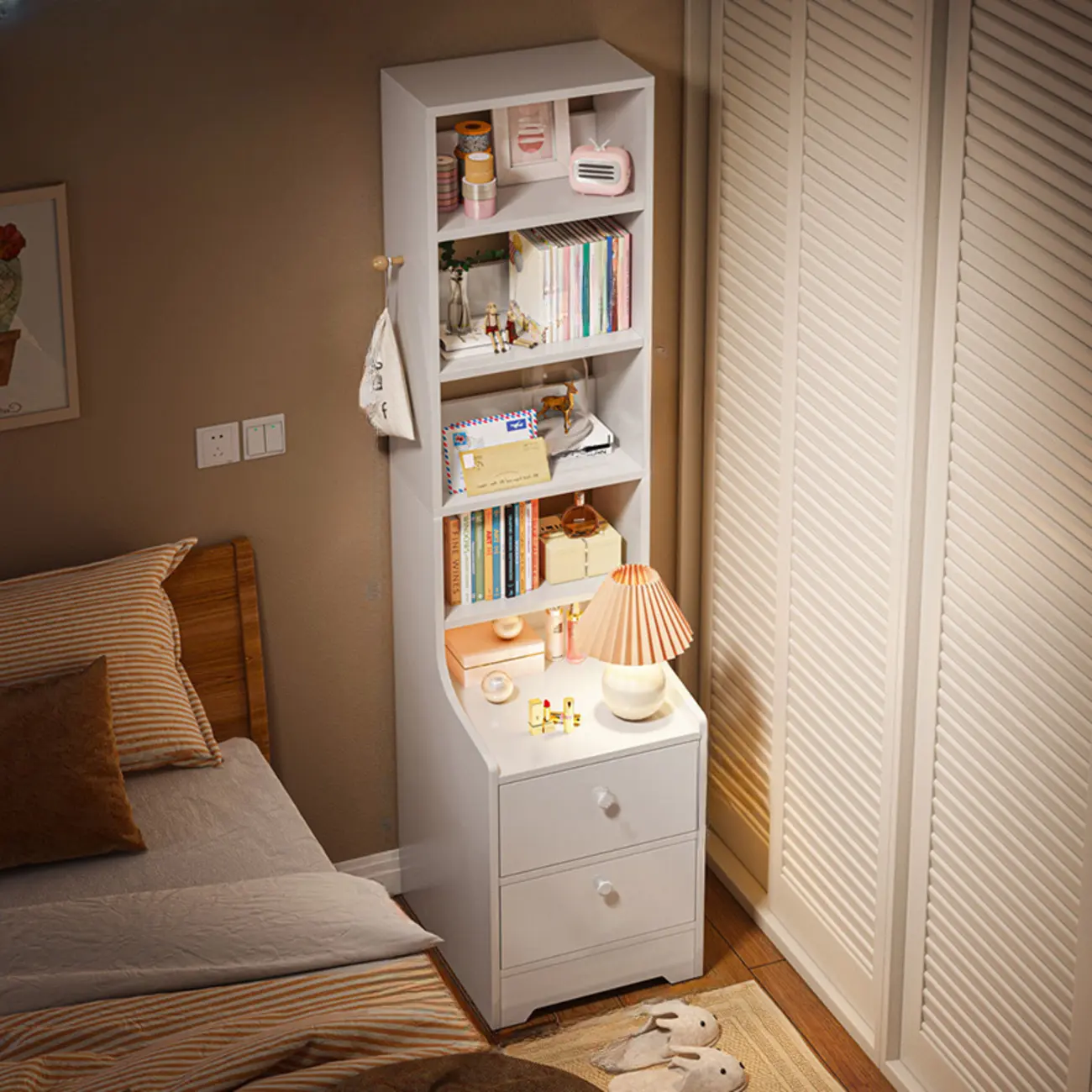 Simple White Natural Wood 2-Drawer Nightstand Image - 13 | homeyfad