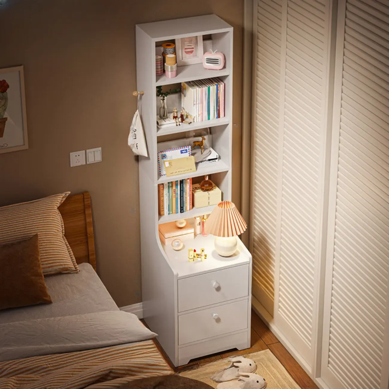 Simple White Natural Wood 2-Drawer Nightstand Image - 13