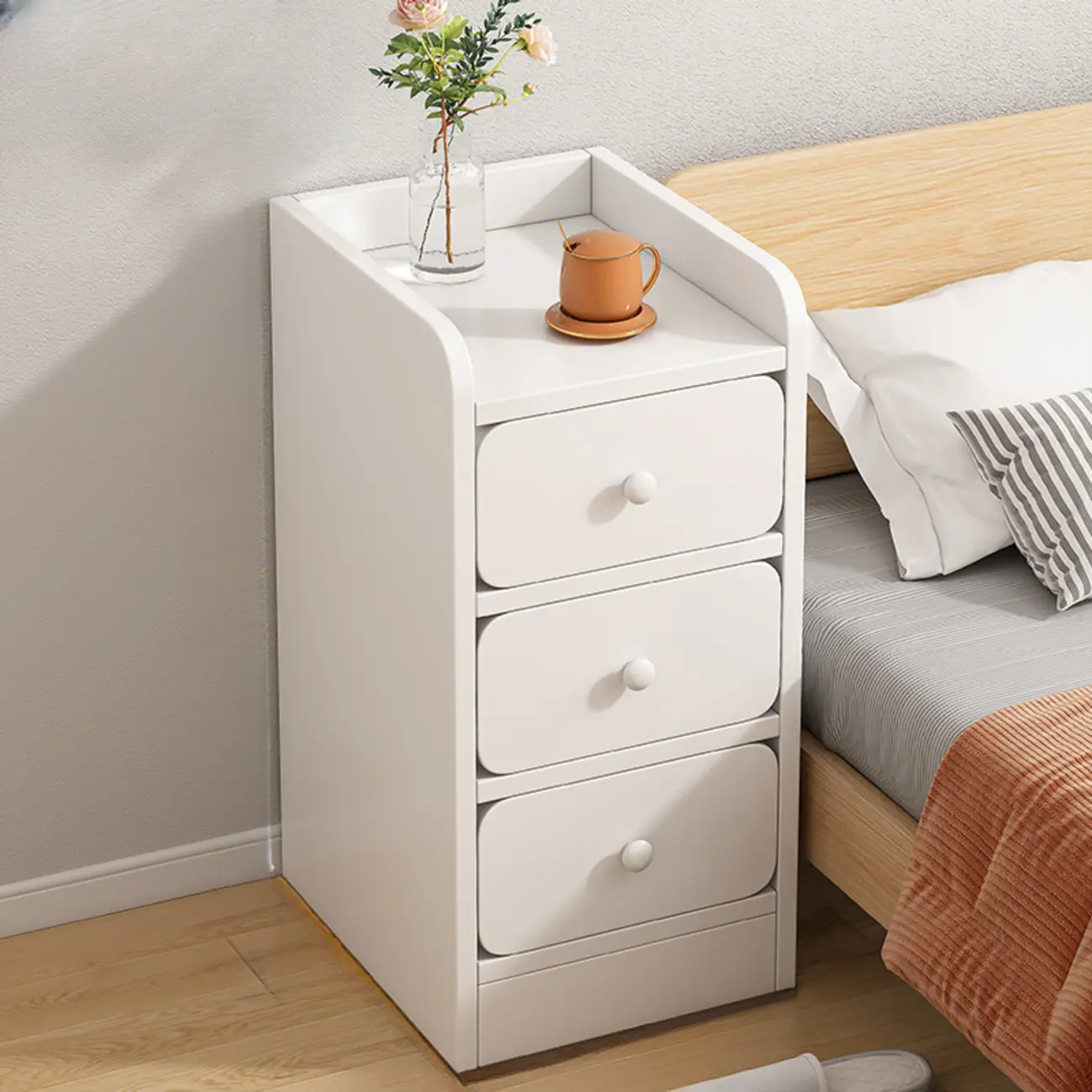 Simple White Natural Wood 2-Drawer Nightstand Image - 18 | homeyfad