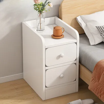 Simple White Natural Wood 2-Drawer Nightstand Image - 21