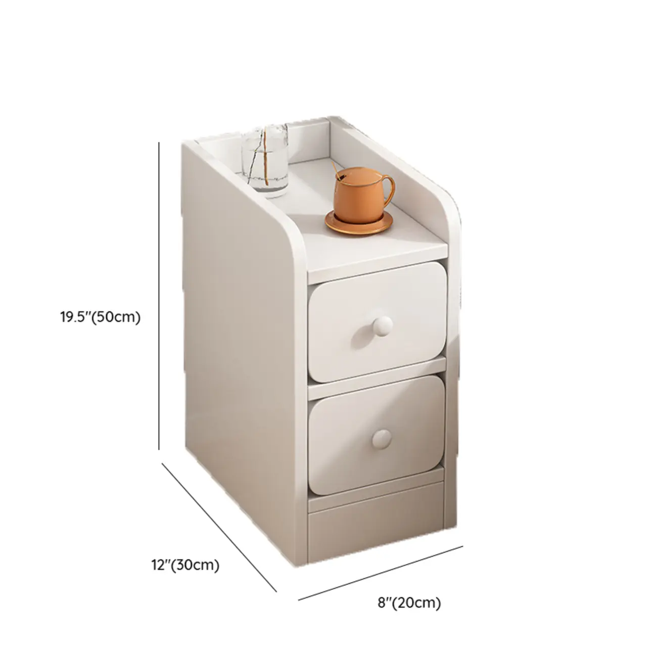 Simple White Natural Wood 2-Drawer Nightstand #size