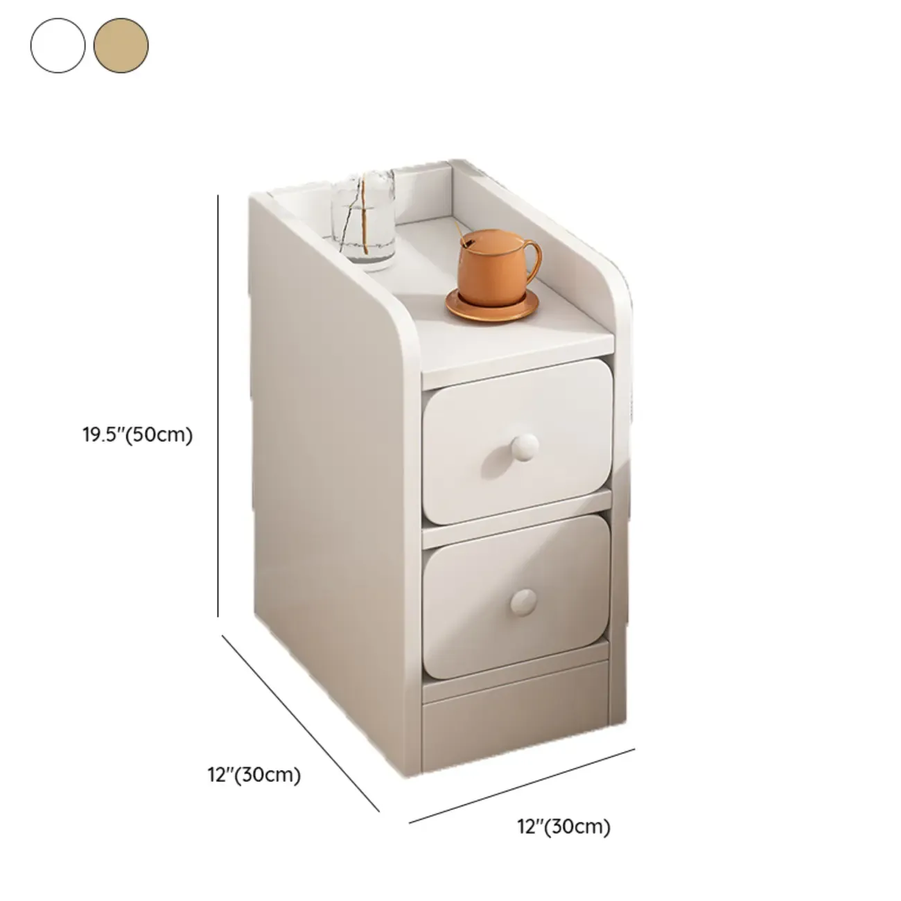 Simple White Natural Wood 2-Drawer Nightstand Image - 24