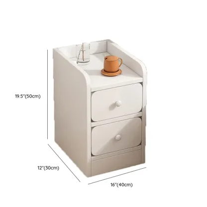 Simple White Natural Wood 2-Drawer Nightstand Image - 33