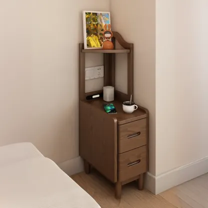 Tall Wooden Open Storage Narrow Nightstand with Drawers