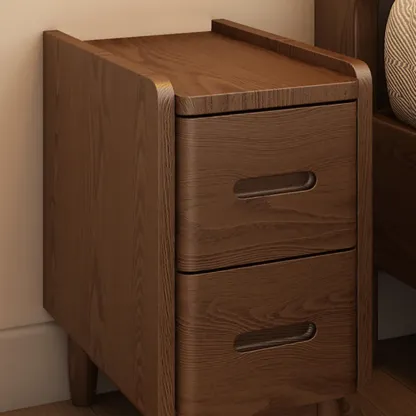 Compact Brown Wood Space-Saving Shelf Drawer Nightstand Image - 6
