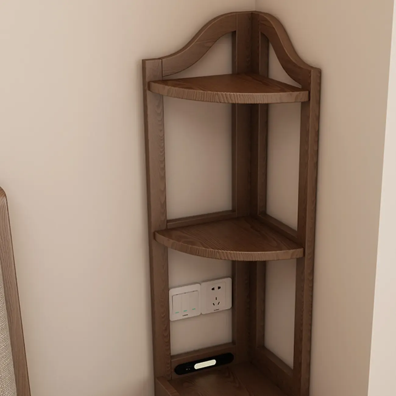 Compact Brown Wood Space-Saving Shelf Drawer Nightstand Image - 8