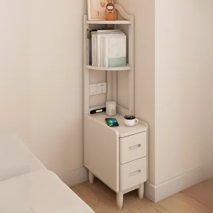 Tall Wooden Open Storage Narrow Nightstand with Drawers