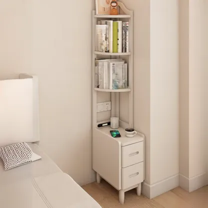 Tall Wooden Open Storage Narrow Nightstand with Drawers