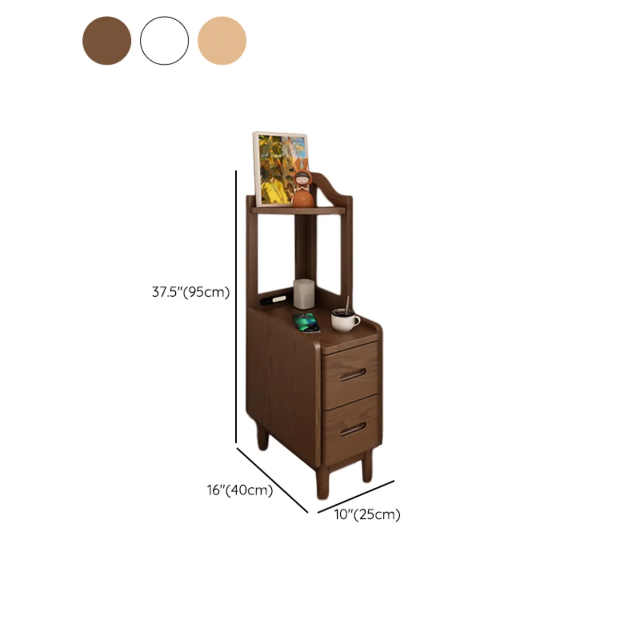 Compact Brown Wood Space-Saving Shelf Drawer Nightstand #size | homeyfad