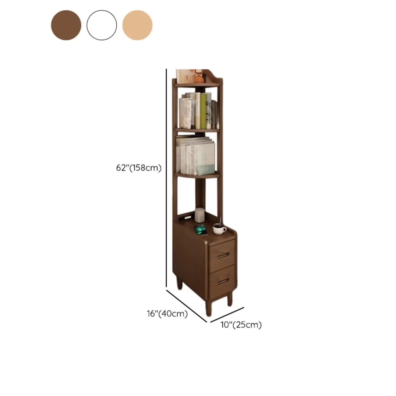 Compact Brown Wood Space-Saving Shelf Drawer Nightstand Image - 24