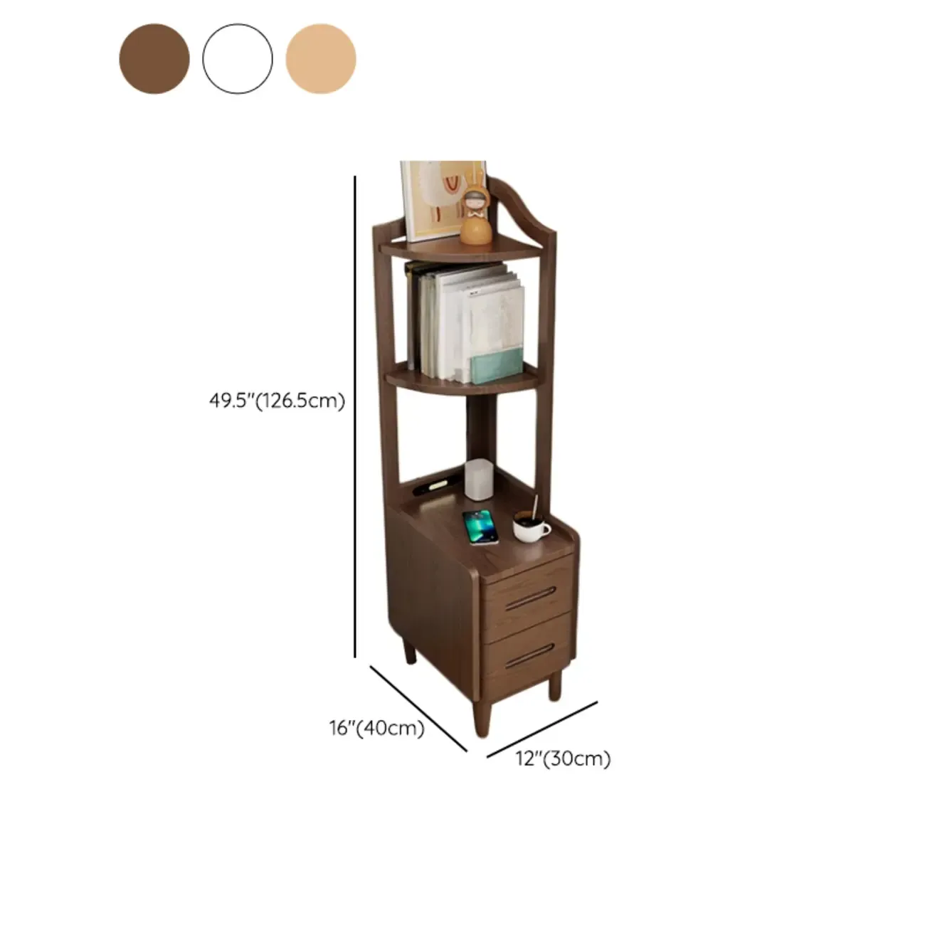 Compact Brown Wood Space-Saving Shelf Drawer Nightstand Image - 25