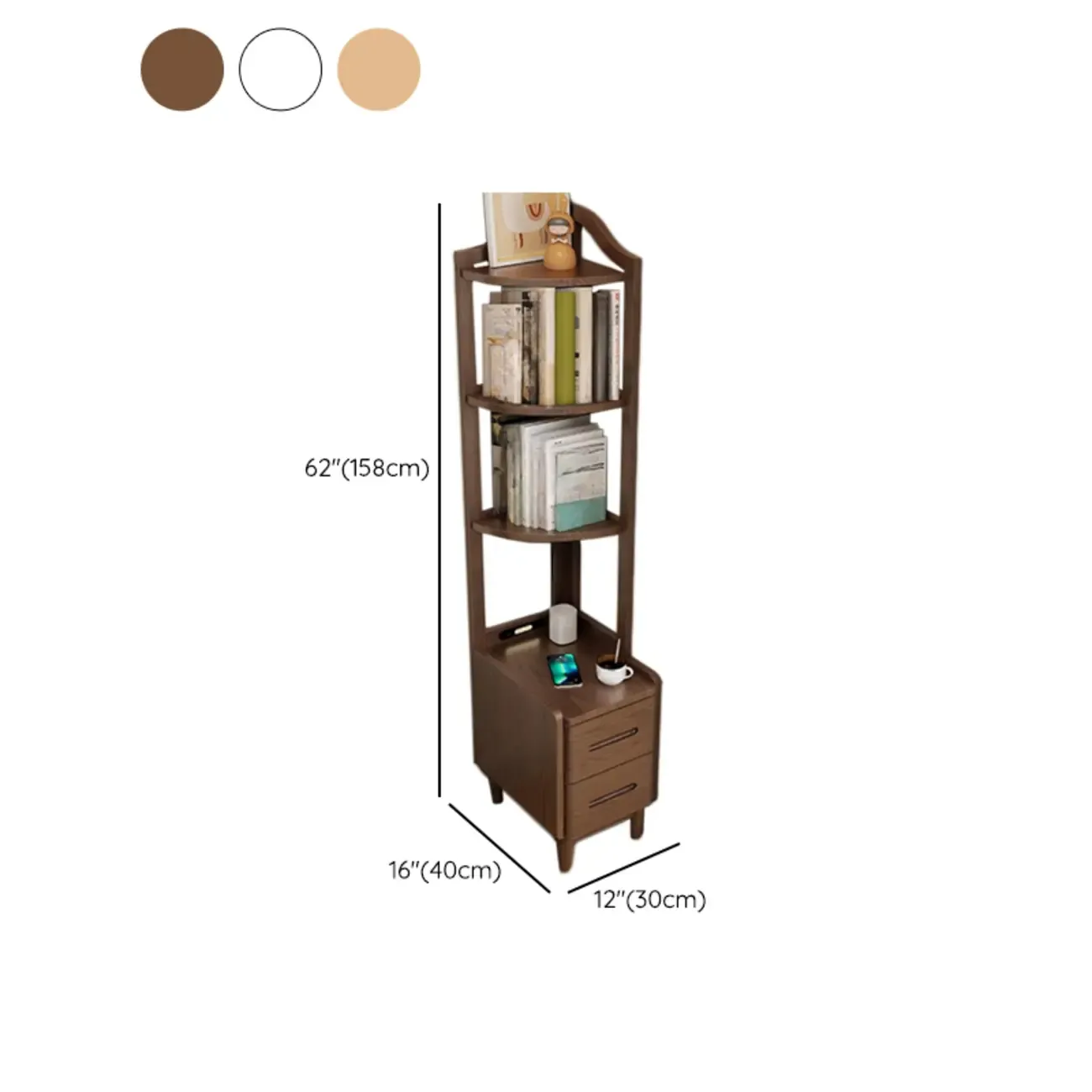 Compact Brown Wood Space-Saving Shelf Drawer Nightstand Image - 26