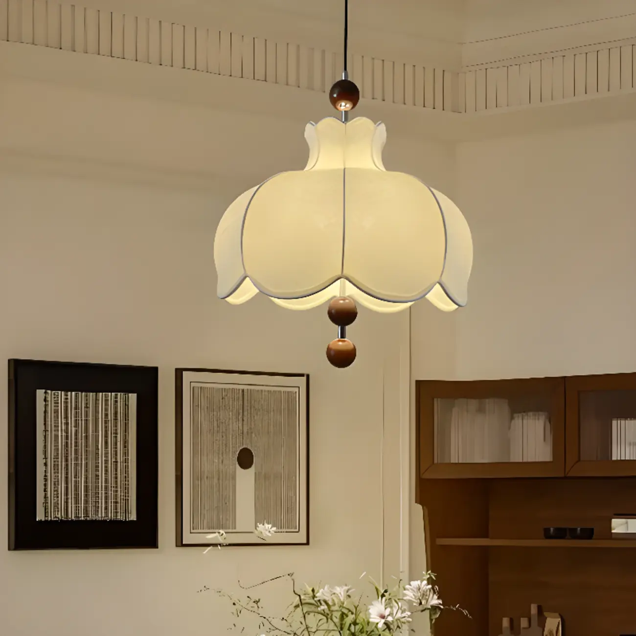 Contemporary 3/5 Lights White Fabric Indoor Pendant Light  Image - 7 | homeyfad