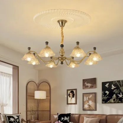 Modern Adjustable Gold Flower Glass Chandelier 6/8 Lights Image - 1
