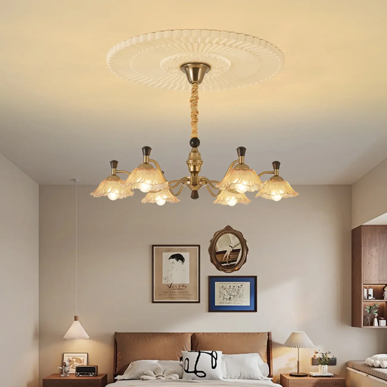 Modern Adjustable Gold Flower Glass Chandelier 6/8 Lights Image - 2 | homeyfad