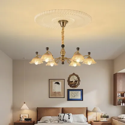 Modern Adjustable Gold Flower Glass Chandelier 6/8 Lights Image - 2