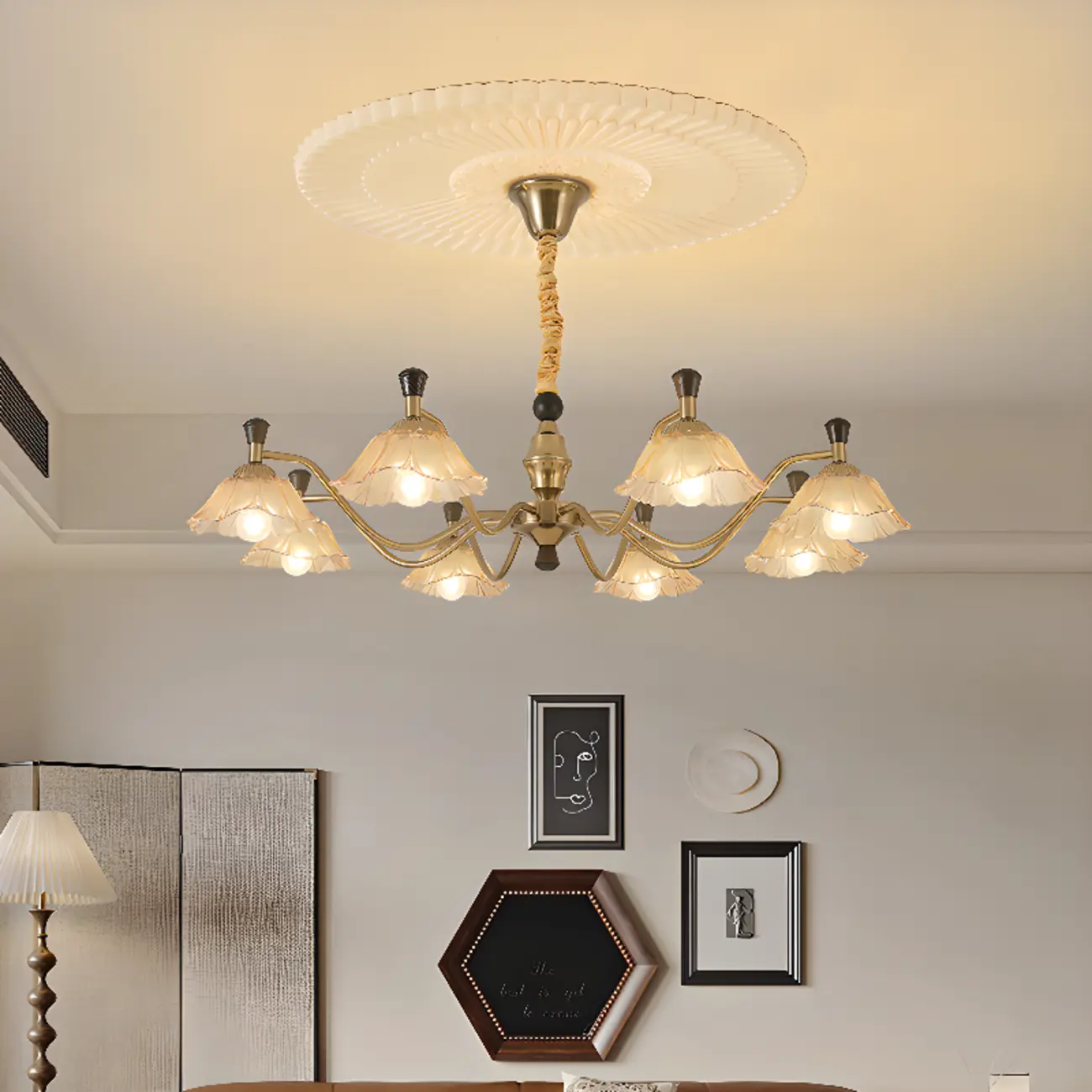 Modern Adjustable Gold Flower Glass Chandelier 6/8 Lights Image - 3 | homeyfad