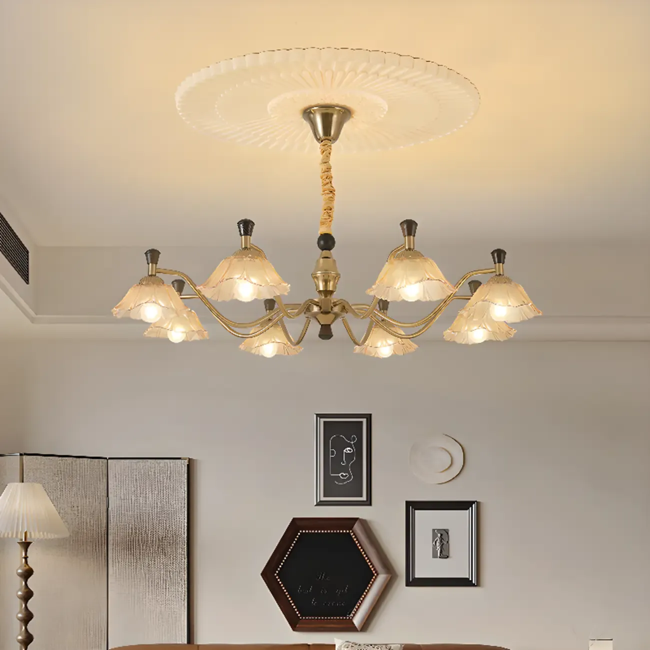 Modern Adjustable Gold Flower Glass Chandelier 6/8 Lights Image - 3