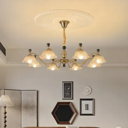 Modern Adjustable Gold Flower Glass Chandelier 6/8 Lights Image - 3