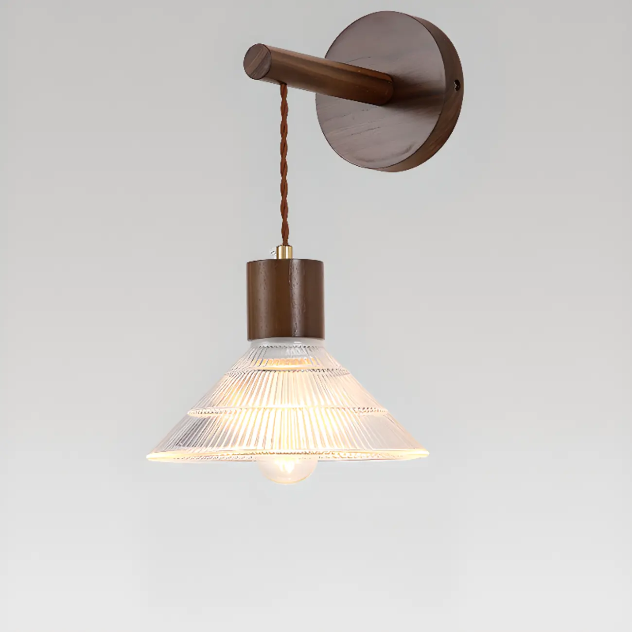 Modern Wood Wall Sconce with Glass Shade Image - 3 | homeyfad