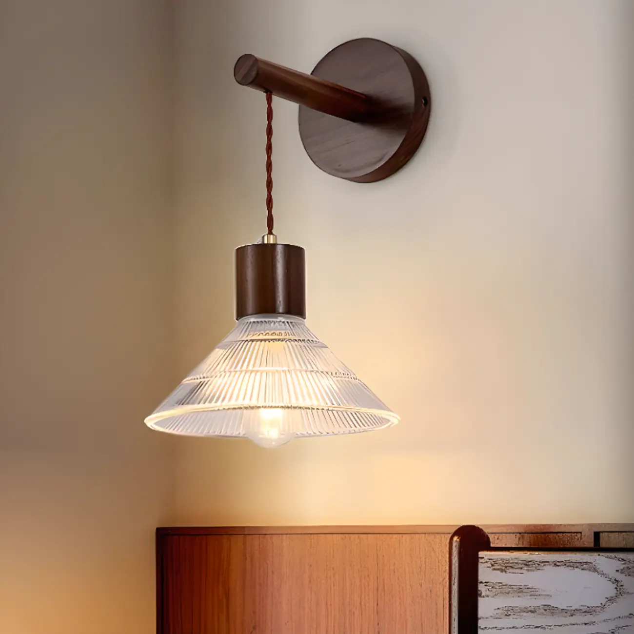 Modern Wood Wall Sconce with Glass Shade Image - 1 | homeyfad