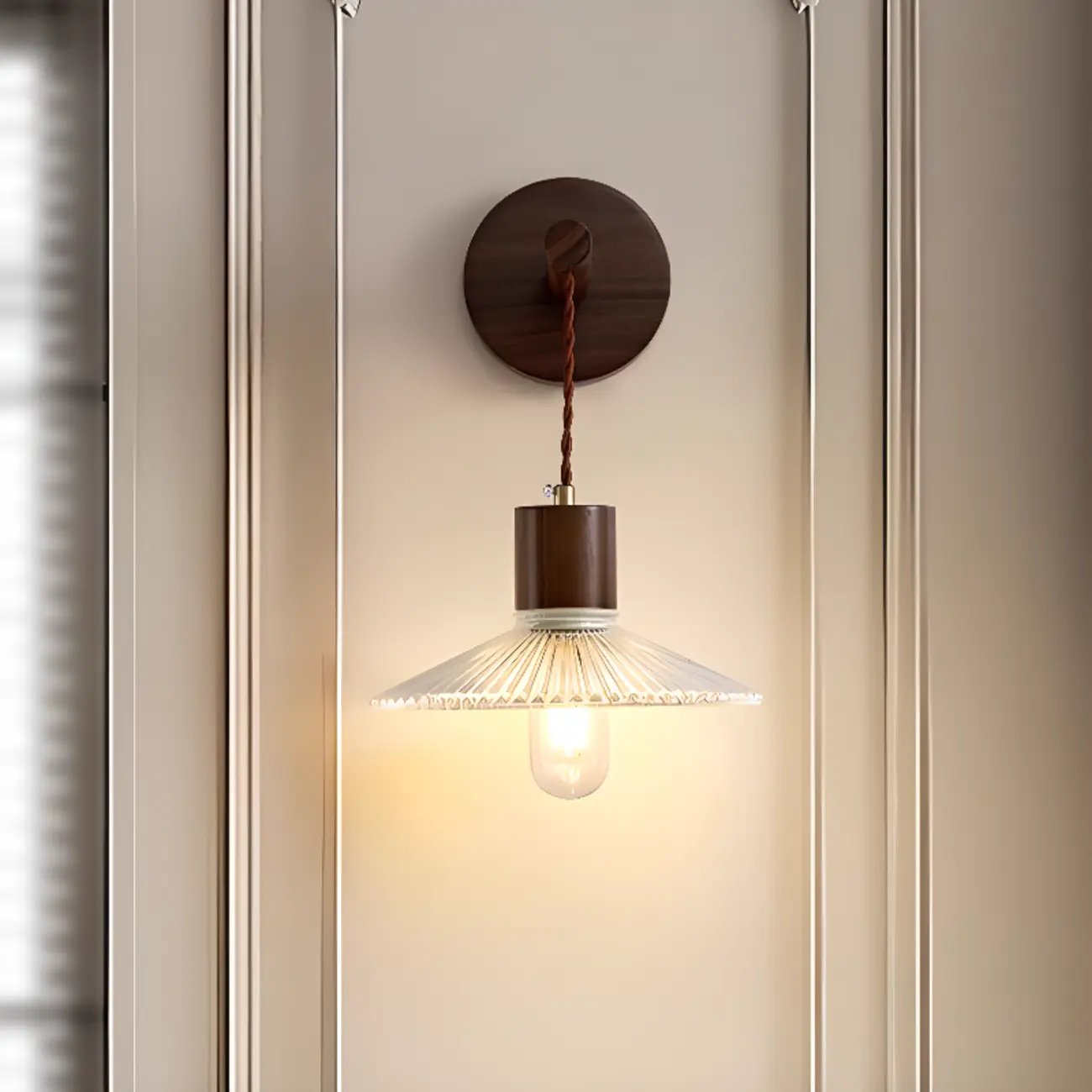 Modern Wood Wall Sconce with Glass Shade Image - 9 | homeyfad