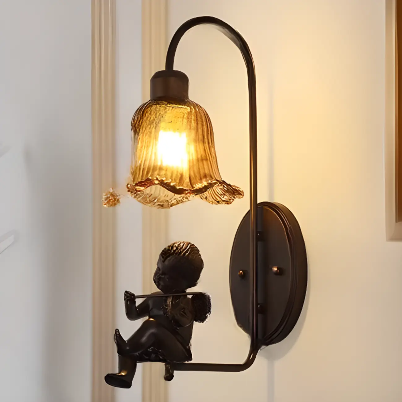 Rustic Geometric Wall Light with Glass Shade Image - 3 | homeyfad