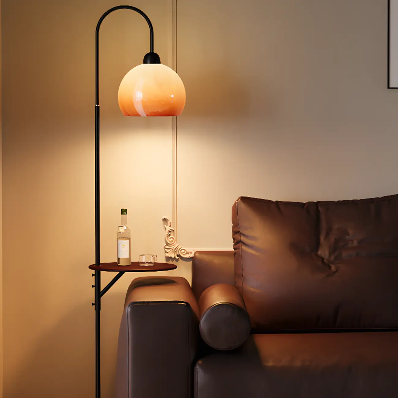 Modern Black Metal Adjustable Floor Lamp with Shelf Image - 1 | homeyfad