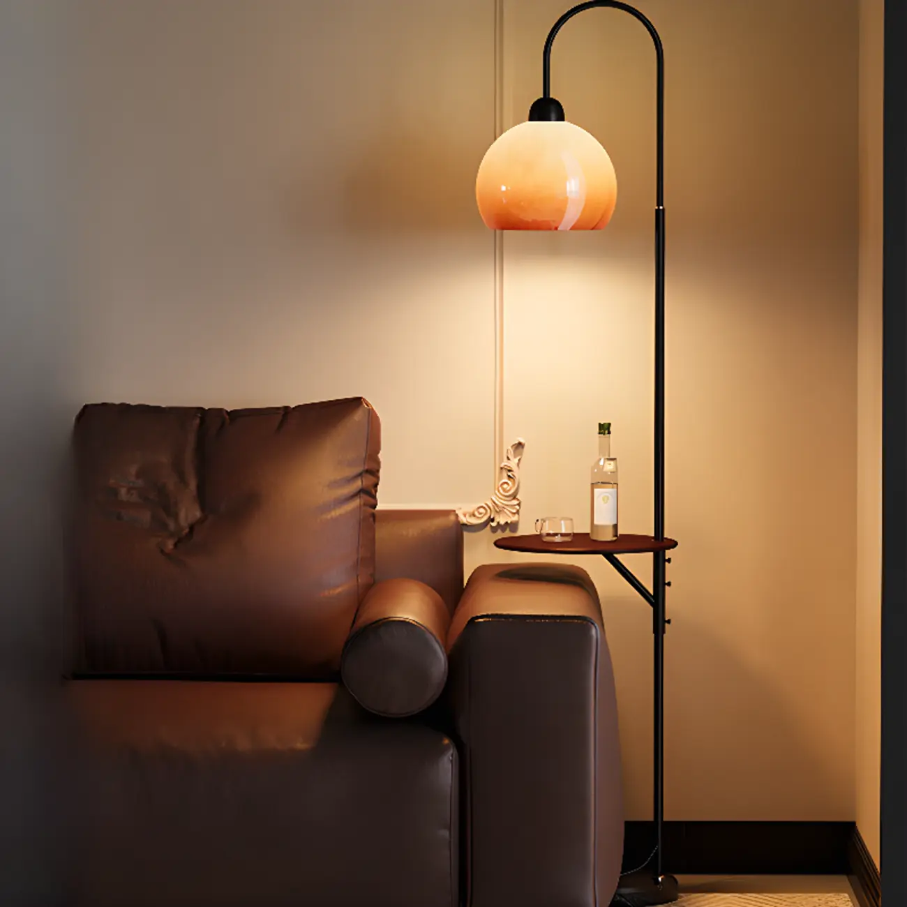 Modern Black Metal Adjustable Floor Lamp with Shelf Image - 3 | homeyfad