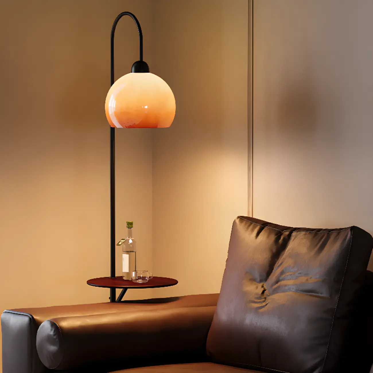 Modern Black Metal Adjustable Floor Lamp with Shelf Image - 4 | homeyfad