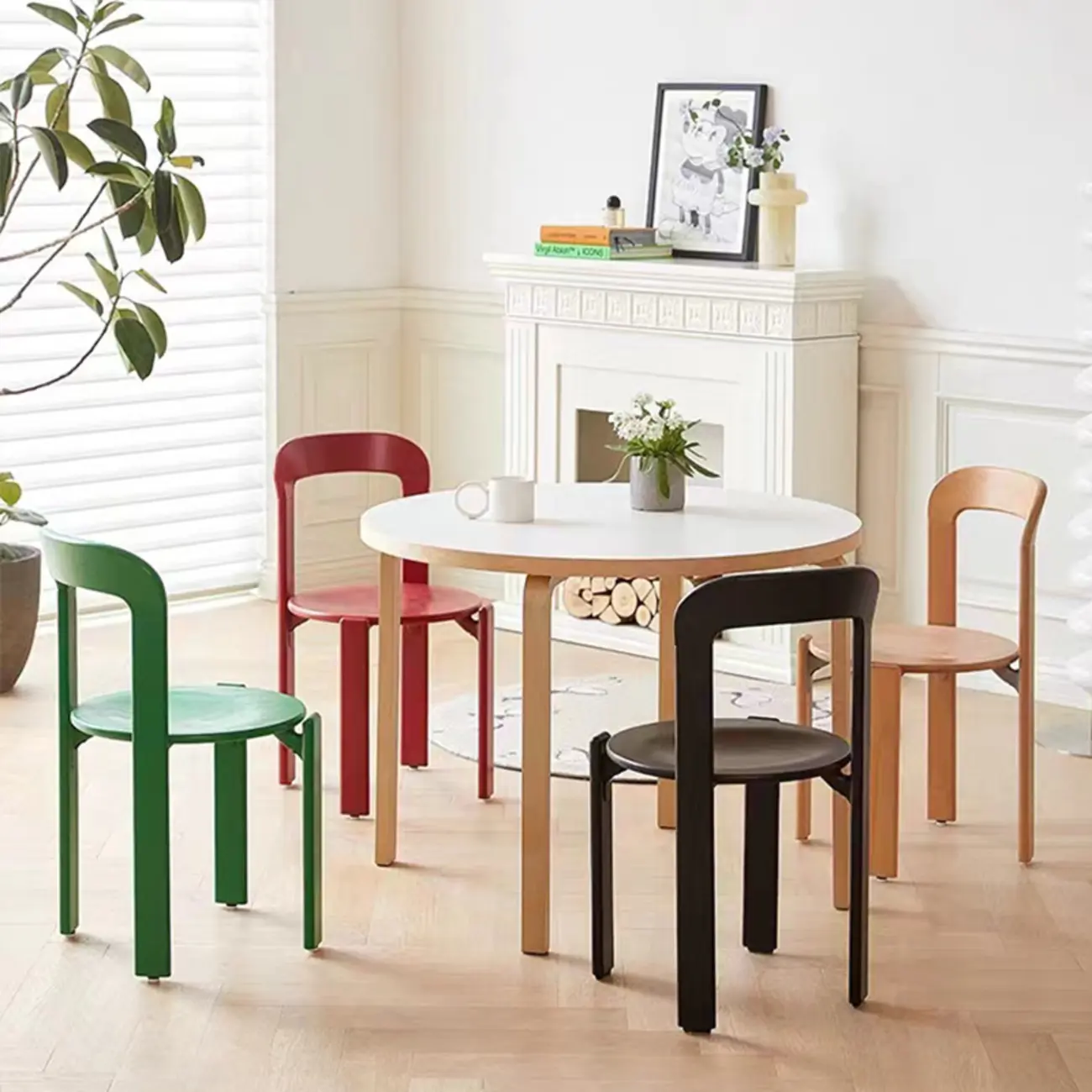 Scandinavian Wooden Stackable Dining Chair with Curved Back Image - 2 | homeyfad