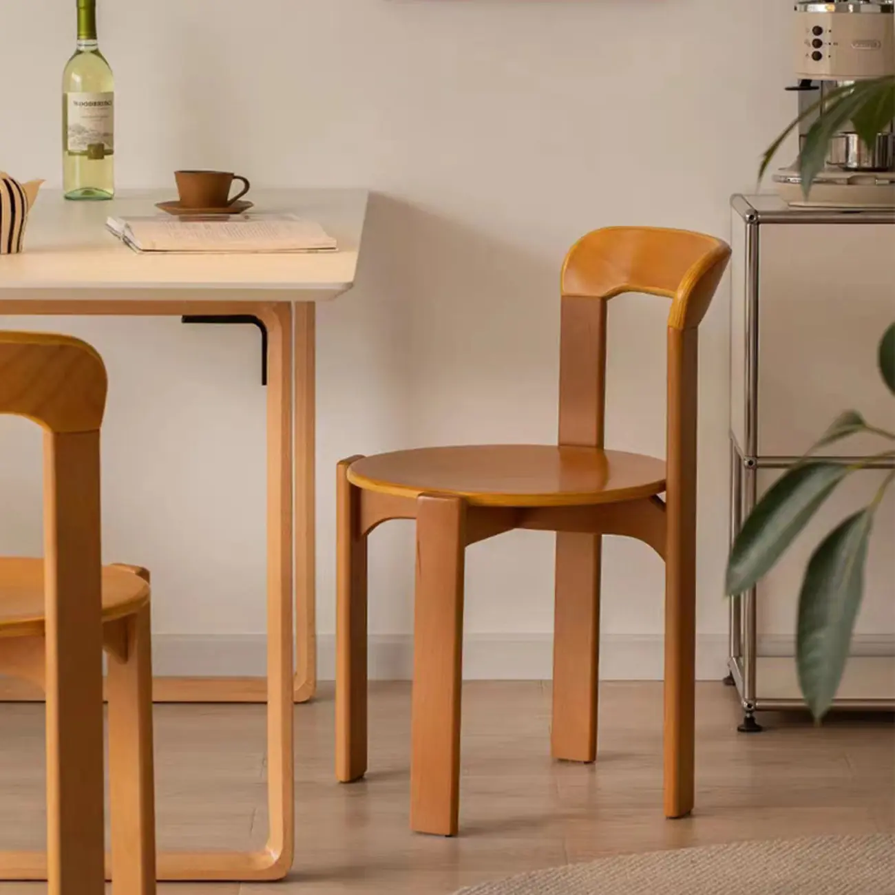 Scandinavian Wooden Stackable Dining Chair with Curved Back Image - 4 | homeyfad