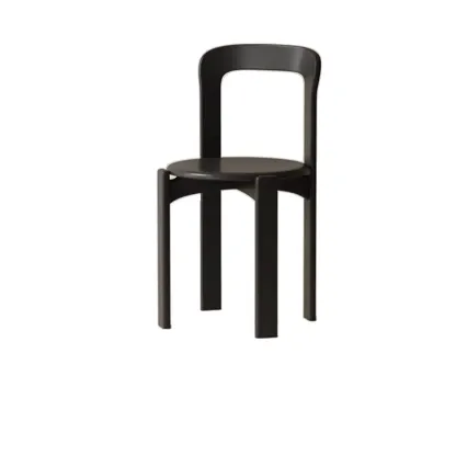 Scandinavian Wooden Stackable Dining Chair with Curved Back Image - 7