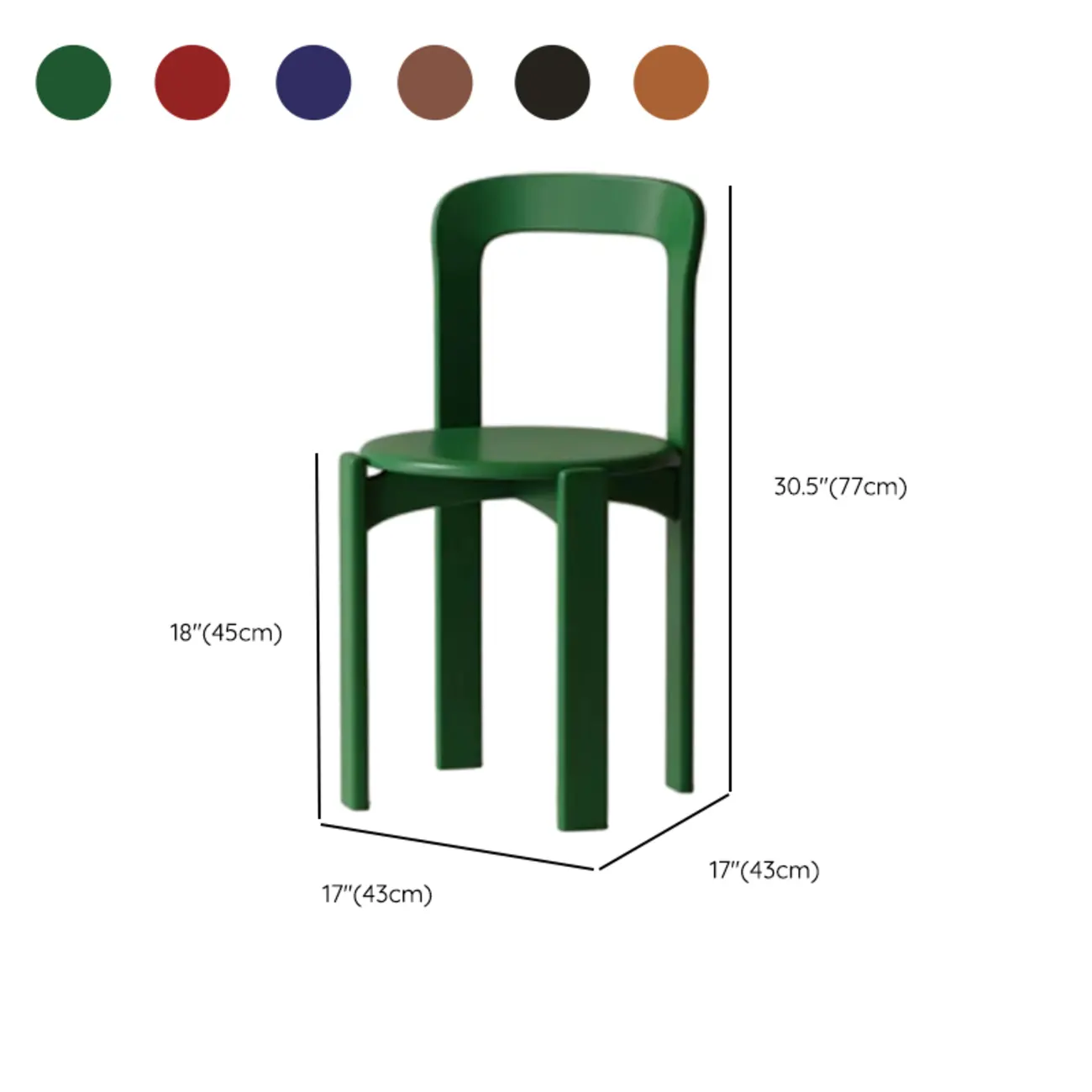 Scandinavian Wooden Stackable Dining Chair with Curved Back #size | homeyfad