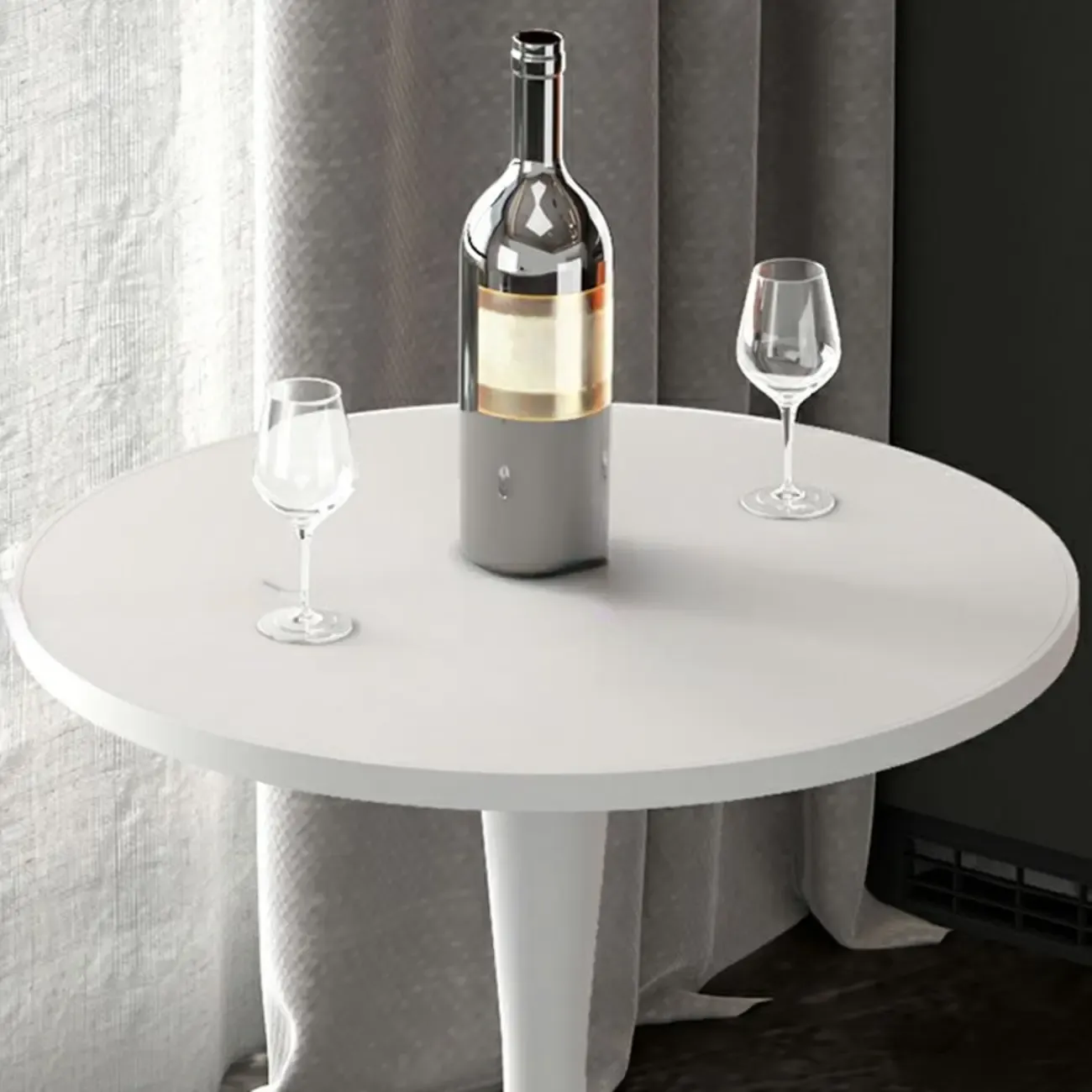 Modern Matte Black Metal Pedestal Round Wood Bar Tables Image - 6