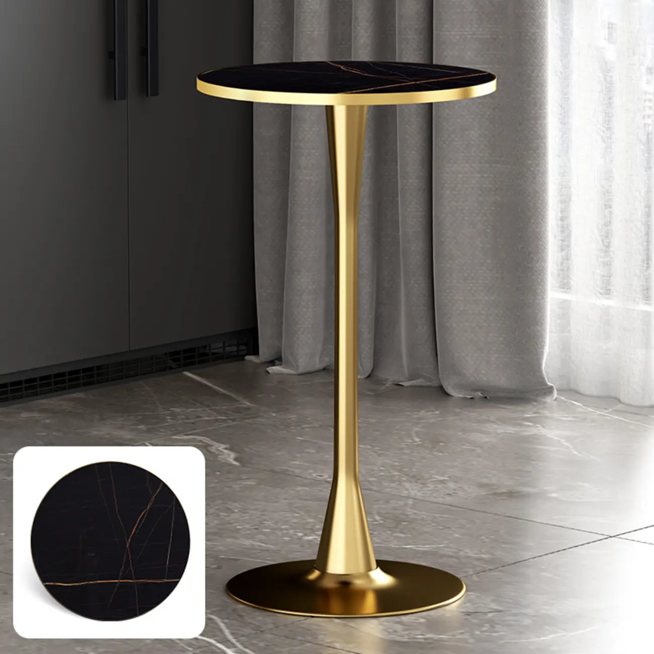 Modern Matte Black Metal Pedestal Round Wood Bar Tables Image - 7 | homeyfad
