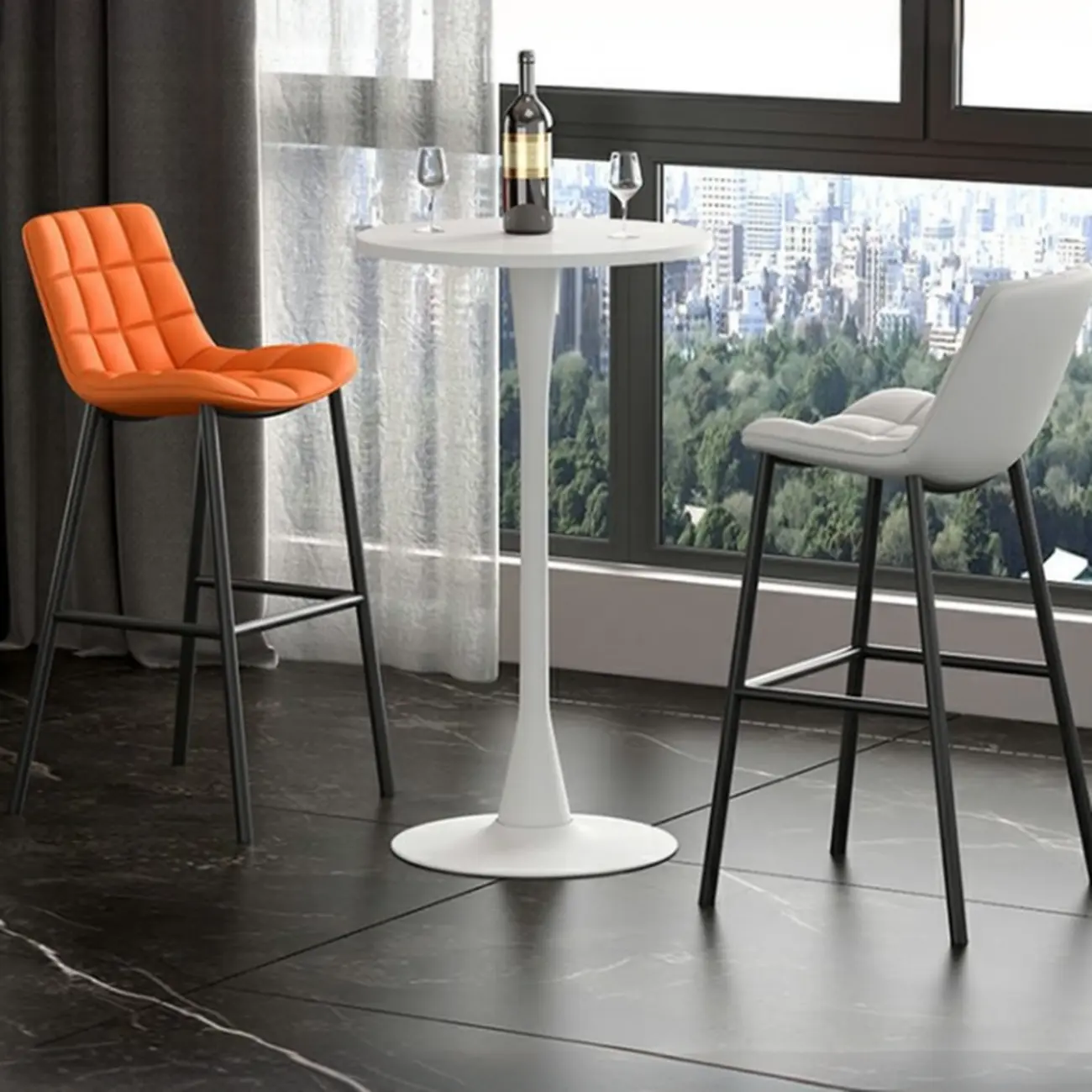 Modern Matte Black Metal Pedestal Round Wood Bar Tables Image - 8 | homeyfad