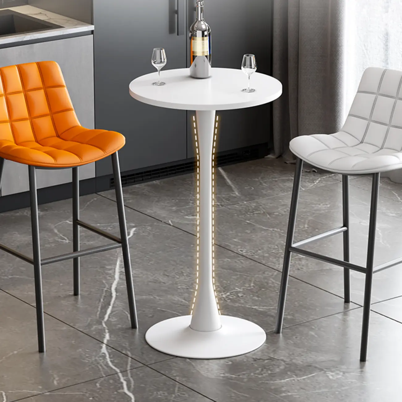 Modern Matte Black Metal Pedestal Round Wood Bar Tables Image - 10 | homeyfad